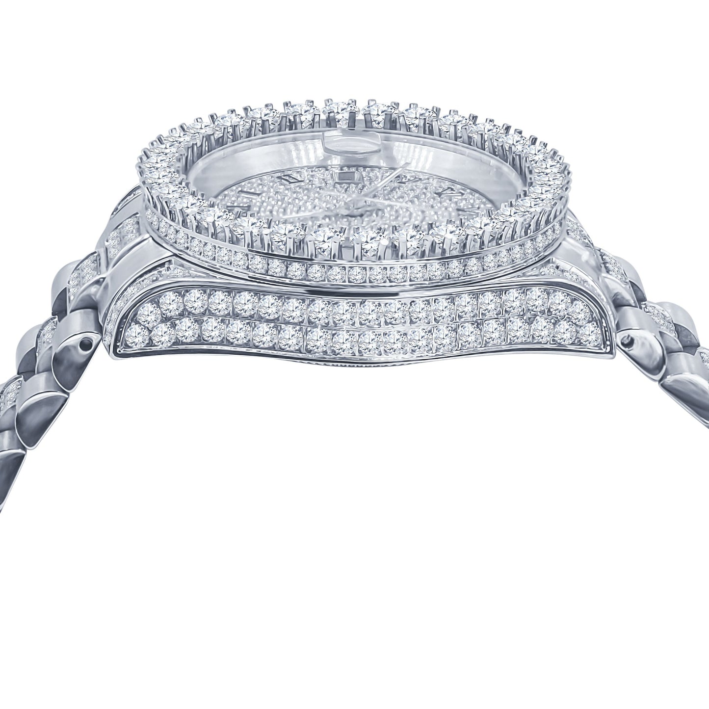 The Forte Platinum-Finish Steel Timepiece - Full Pavé with Certified Lab Diamonds