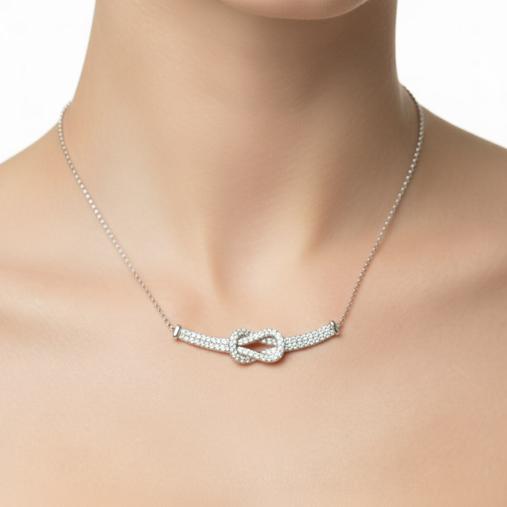 The Enduring Bond Knot Pendant - Brilliant-Cut Lab Diamonds in Platinum-Finish Silver