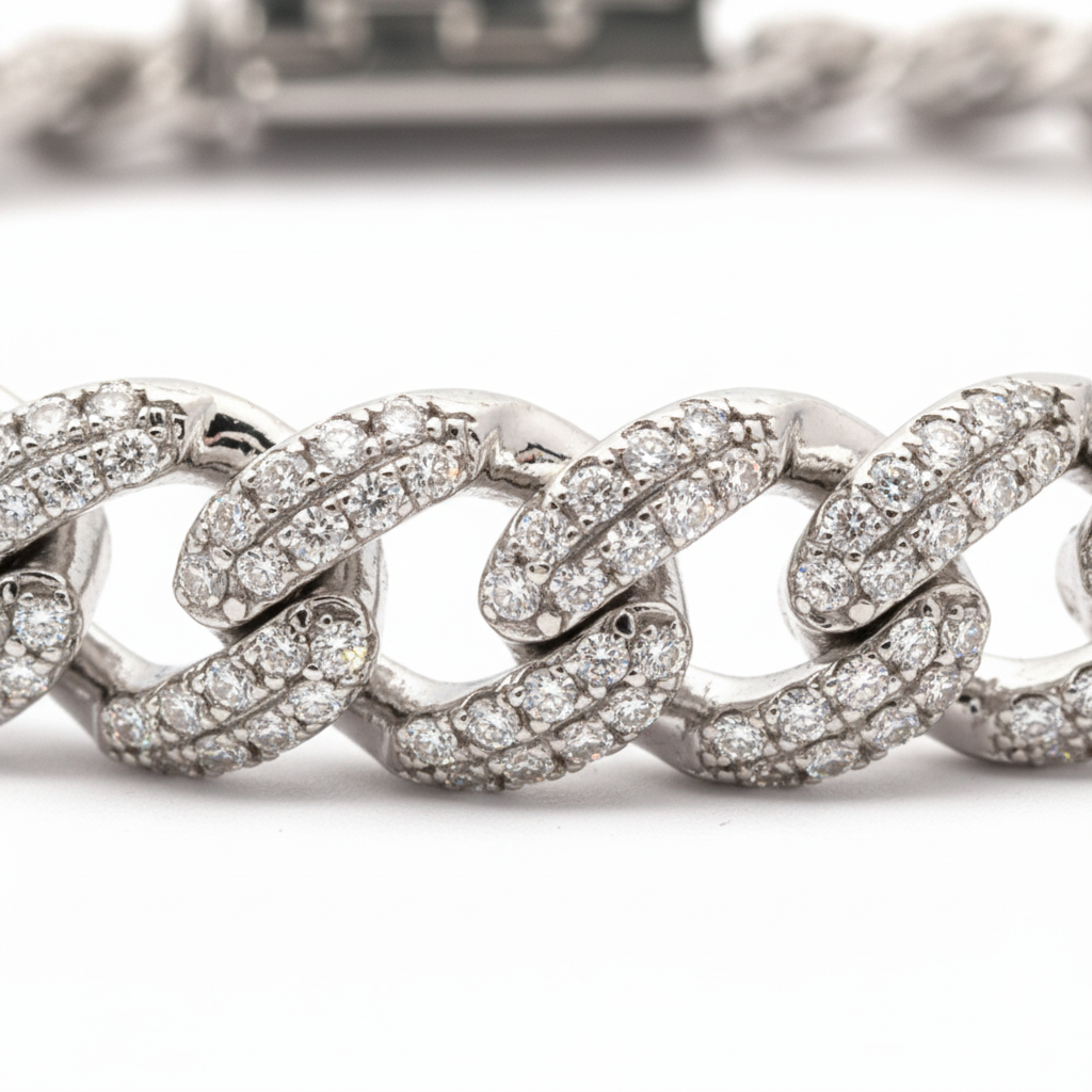 The QUINOXITE 'Vice' Bracelet - 8MM Solid 18K White Gold Cuban Chain with Pavé-Set Lab Diamonds