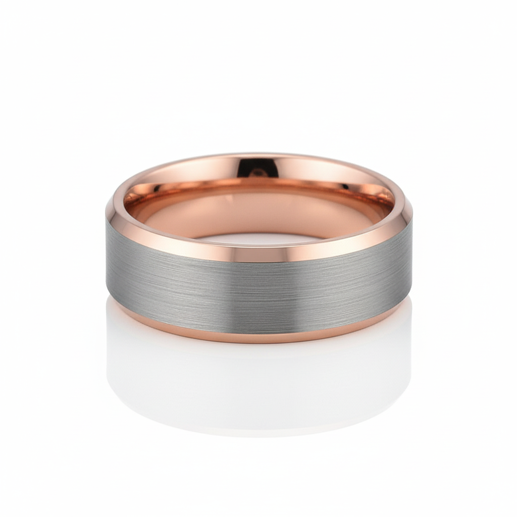 The RICERCATO Exquisite Band - 18K Rose Gold Inlay in Platinum-Finish Tungsten