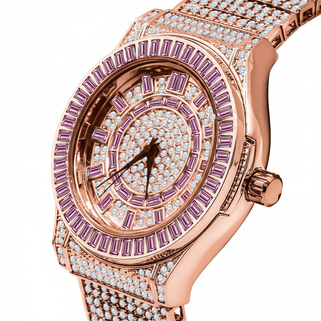 Aurora Rose Gold Diamond Watch - Embellished with Pink Lab-Grown Diamonds