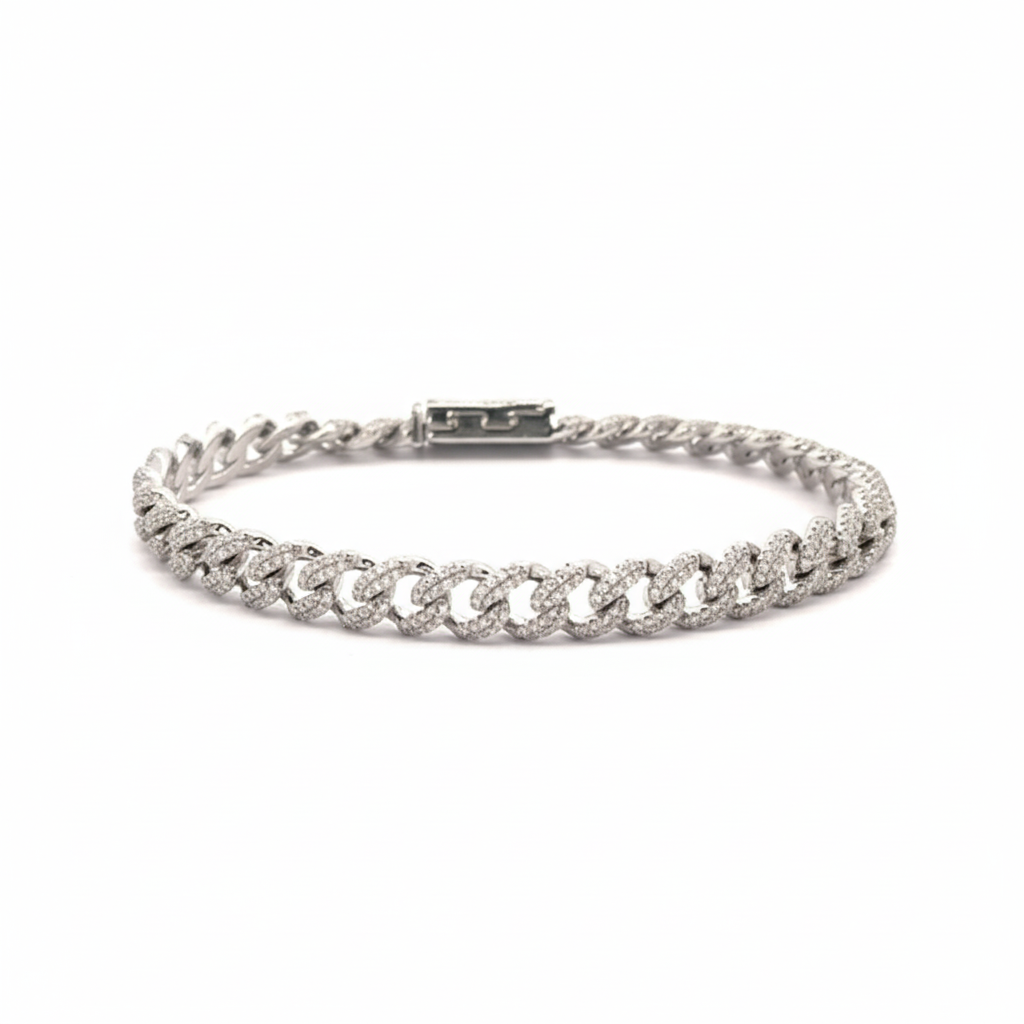 The QUINOXITE 'Vice' Bracelet - 8MM Solid 18K White Gold Cuban Chain with Pavé-Set Lab Diamonds