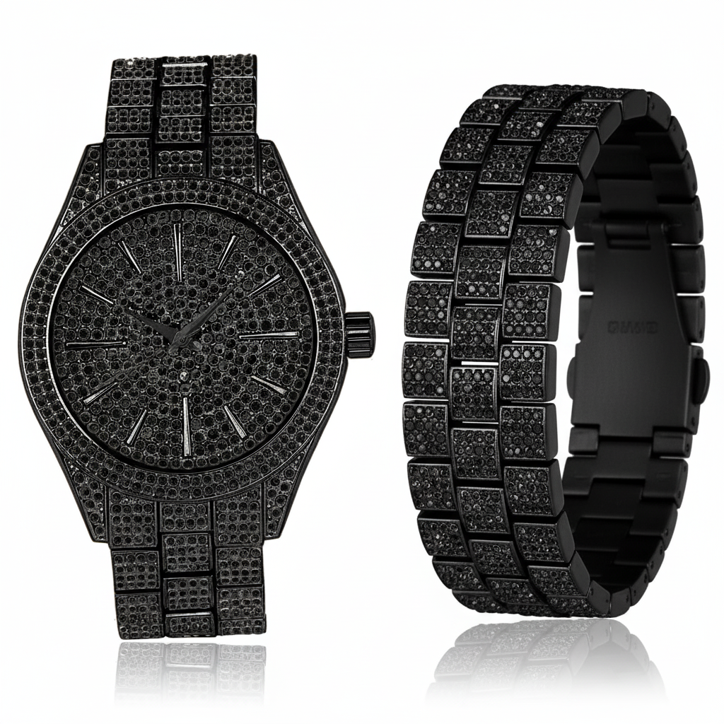 The PANTHEON Ice Master Timepiece - Full Pavé with Midnight Black Lab Diamonds