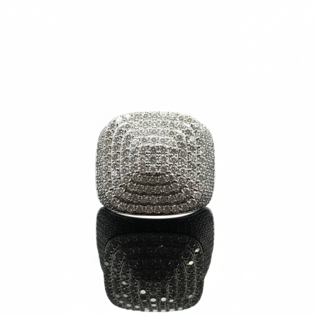 The SOLARE 'Sunburst Pavé' Ring - Full-Cut Lab Diamonds in Platinum-Finish Silver