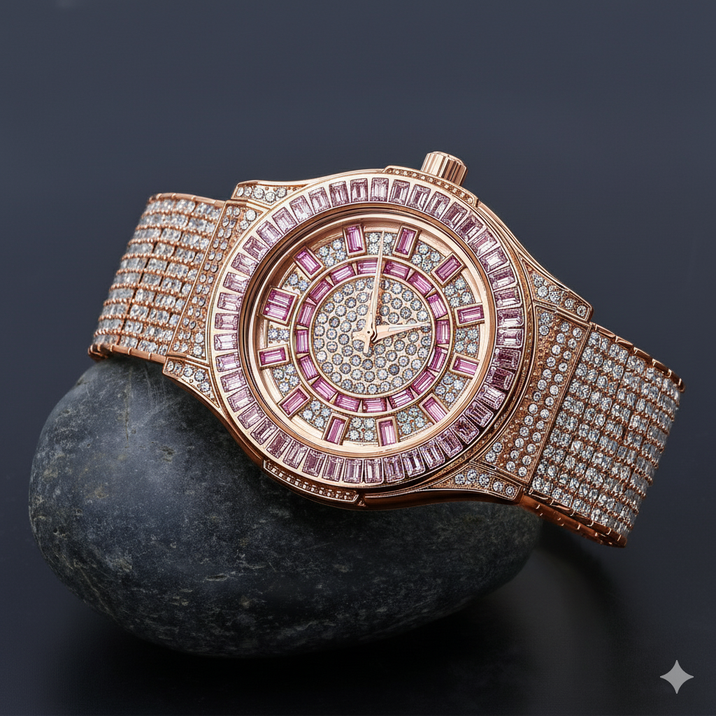 Aurora Rose Gold Diamond Watch - Embellished with Pink Lab-Grown Diamonds