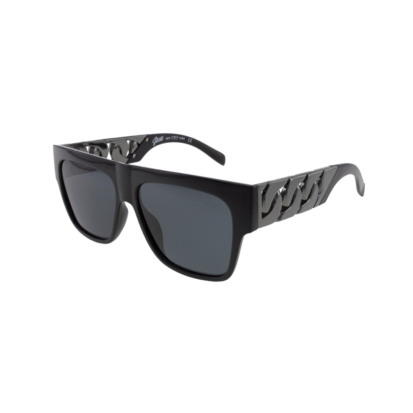 The Jase NY 'Cache' Flat-Top - Matte Black Frame with Gunmetal Cuban Link Temples
