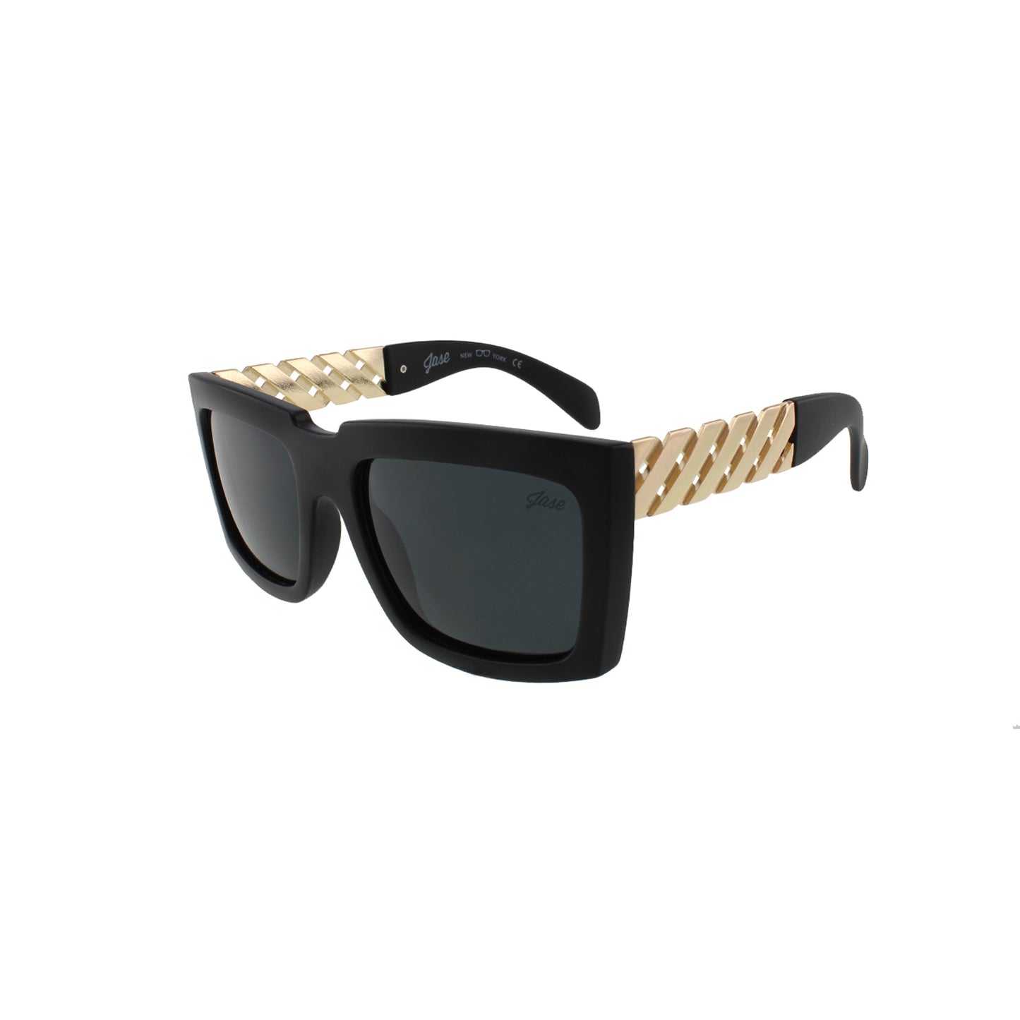 The Jase NY 'Casero' Bold Square - Matte Black Frame with Polished Gold-Tone Accents
