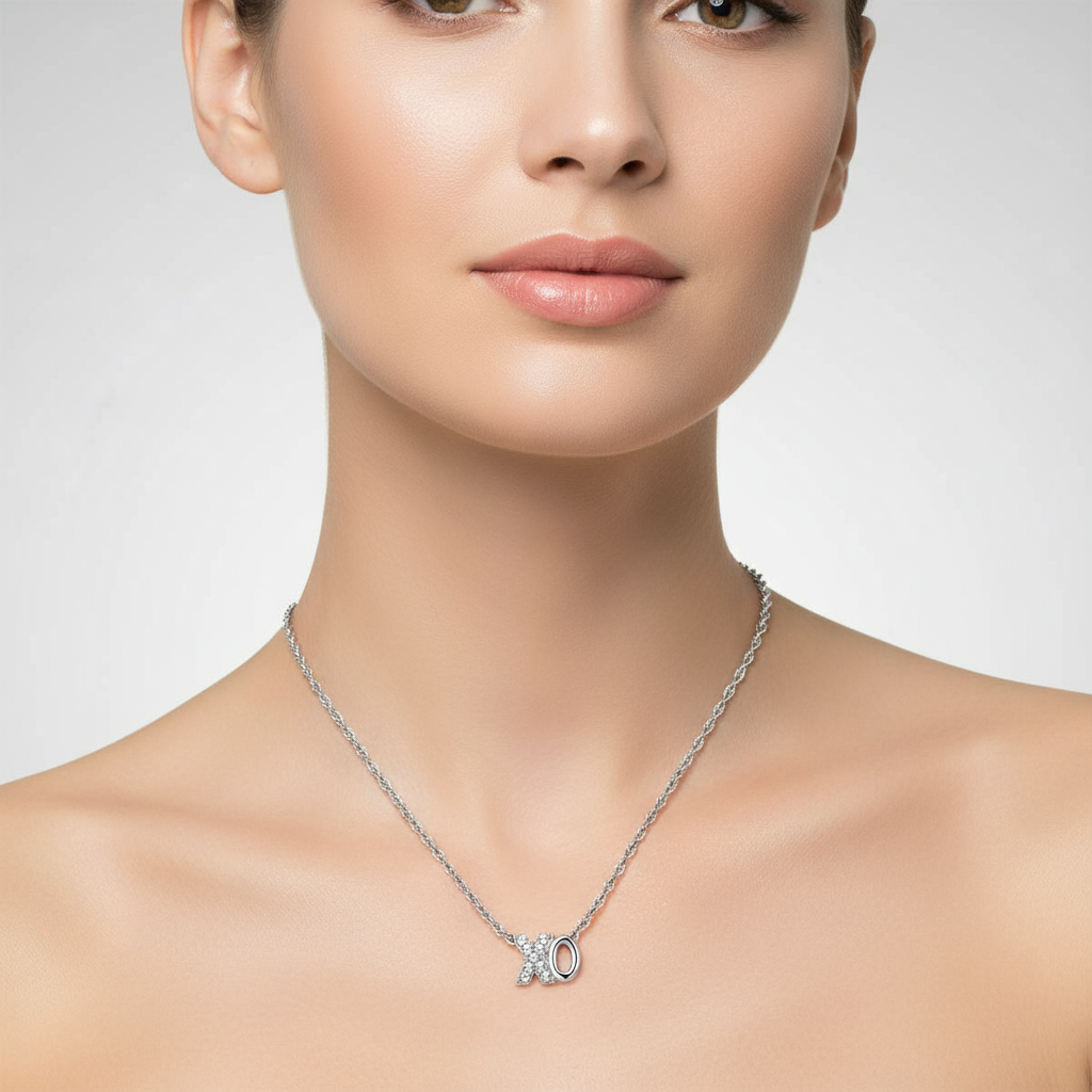 Platinum-Plated Sterling Silver XO Lab Grown Diamond Pendant