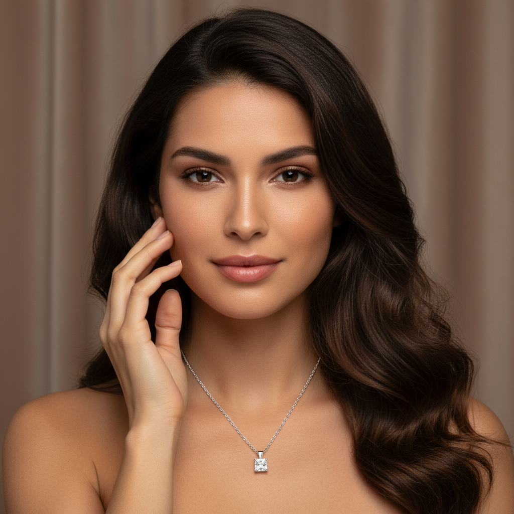 Women's Rhodium 925 Sterling Silver Necklace with Lab Grown Diamond Charm