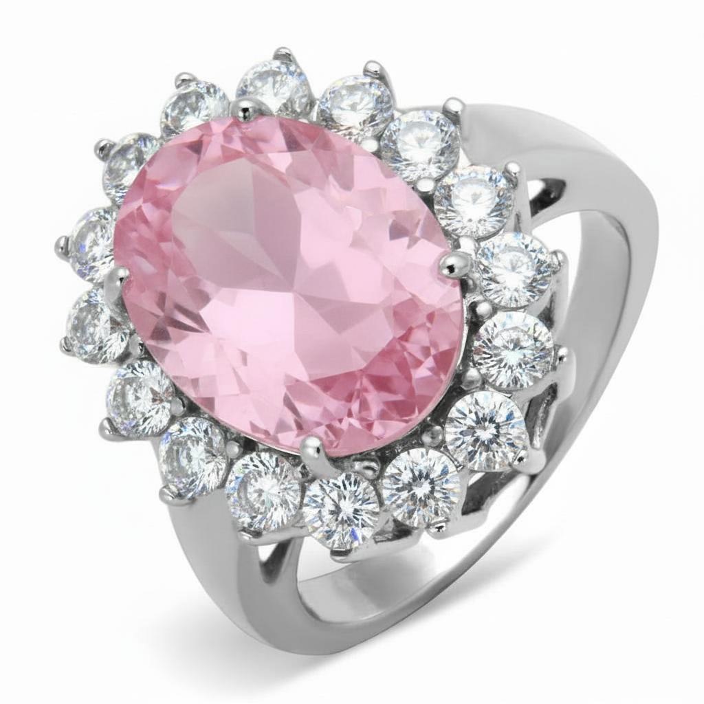 Platinum-Lustre Silver Statement Ring With Stone