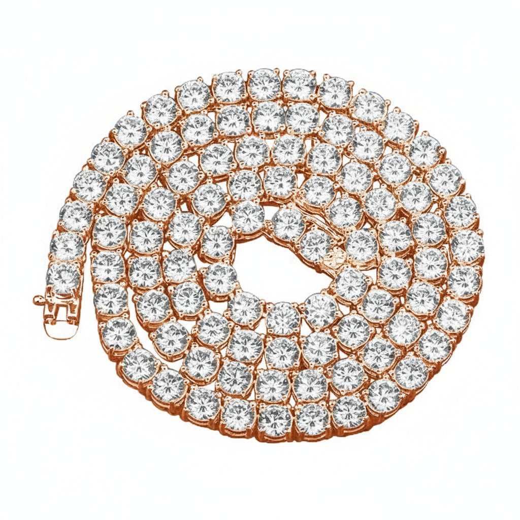 Rose gold and diamond bracelet on a white background