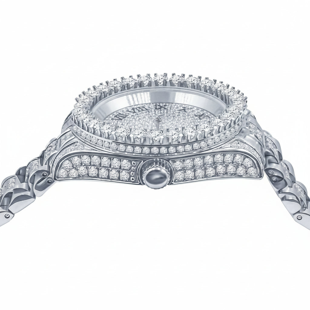 The Forte Platinum-Finish Steel Timepiece - Full Pavé with Certified Lab Diamonds