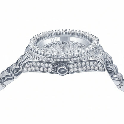 The Forte Platinum-Finish Steel Timepiece - Full Pavé with Certified Lab Diamonds