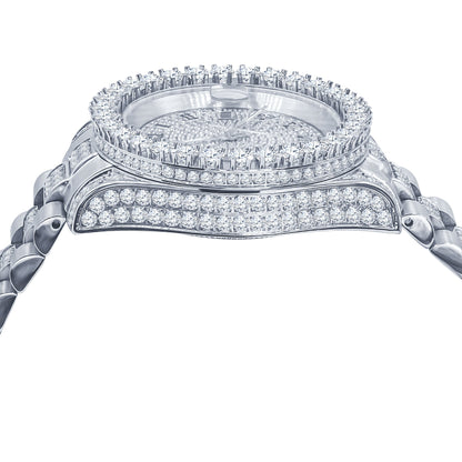 The Forte Platinum-Finish Steel Timepiece - Full Pavé with Certified Lab Diamonds