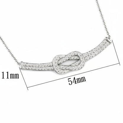 Silver necklace with a circular pendant and measurements on a white background