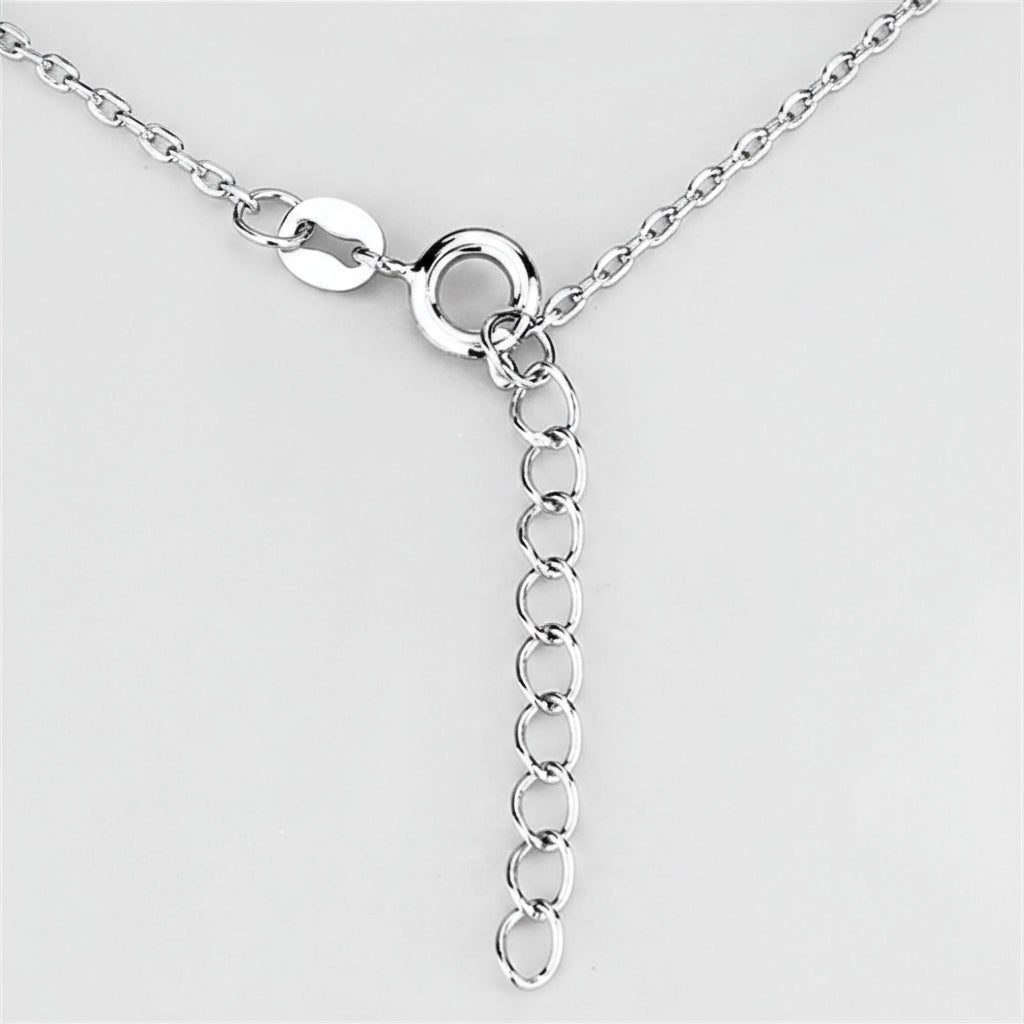 Silver necklace with a clasp on a light gray background