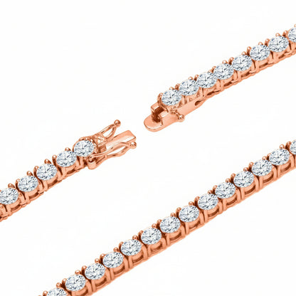 Rose gold bracelet with clear gemstones on a white background