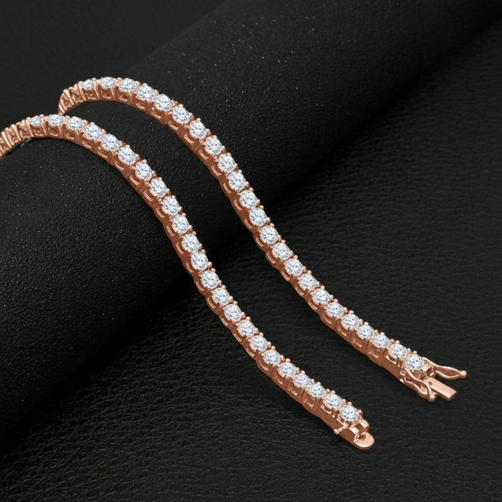 Rose gold bracelet with diamonds on a black background