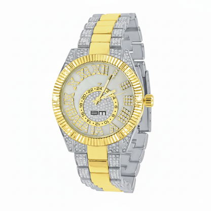 The Grandeur Protuberant Set - Two-Tone Gold Iced-Out Lab Diamond Watch & Bracelet