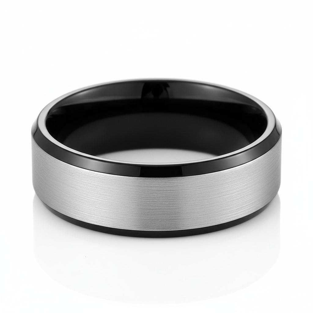 The RICERCATO 'Nero' Band - Mirror-Polish Platinum-Finish Tungsten