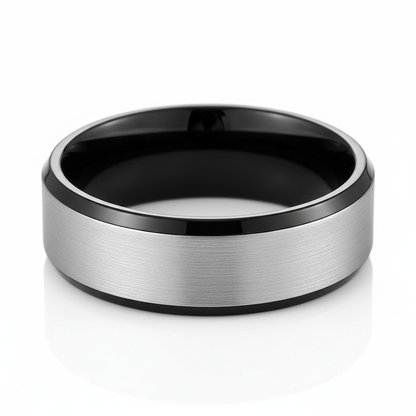 The RICERCATO 'Nero' Band - Mirror-Polish Platinum-Finish Tungsten