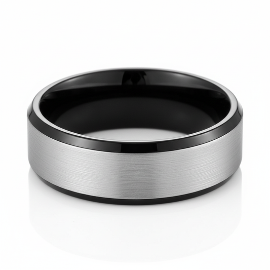 The RICERCATO 'Nero' Band - Mirror-Polish Platinum-Finish Tungsten