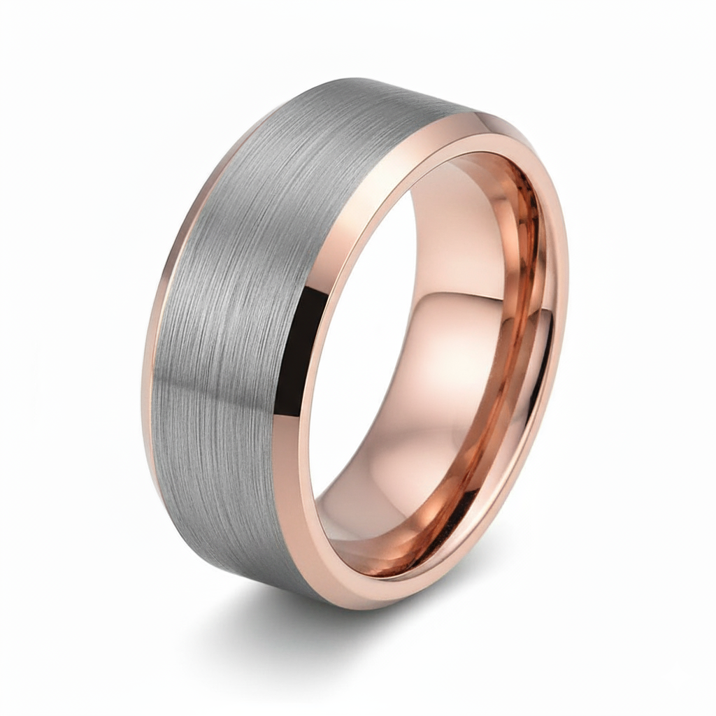 The RICERCATO Exquisite Band - 18K Rose Gold Inlay in Platinum-Finish Tungsten