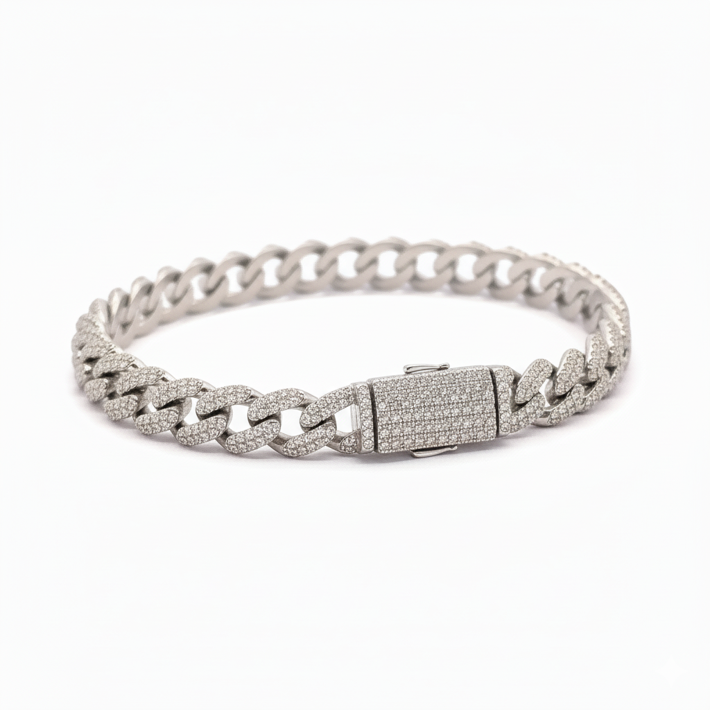 The QUINOXITE 'Vice' Bracelet - 8MM Solid 18K White Gold Cuban Chain with Pavé-Set Lab Diamonds