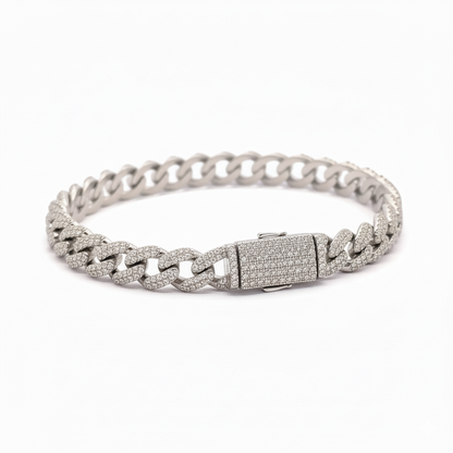 The QUINOXITE 'Vice' Bracelet - 8MM Solid 18K White Gold Cuban Chain with Pavé-Set Lab Diamonds