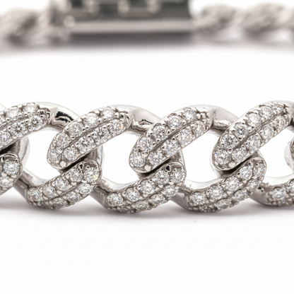 The QUINOXITE 'Vice' Bracelet - 8MM Solid 18K White Gold Cuban Chain with Pavé-Set Lab Diamonds