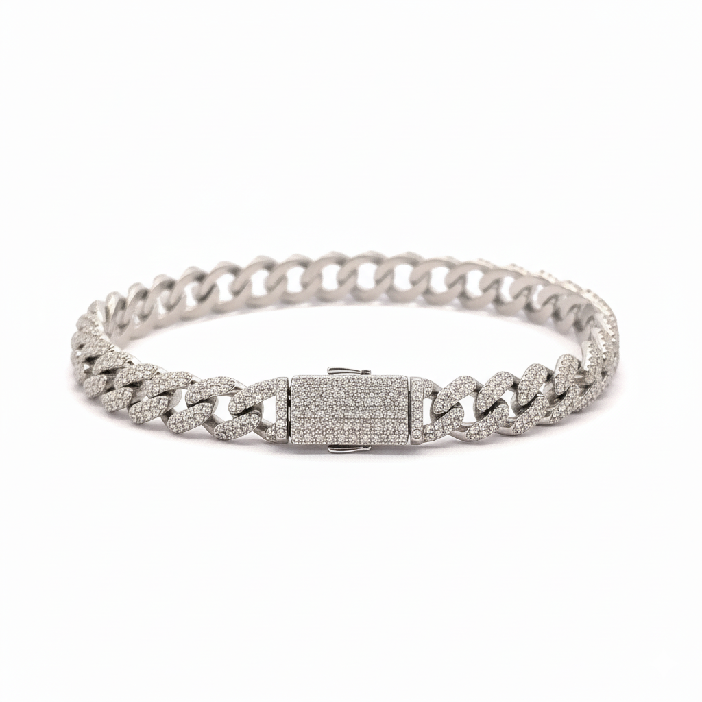 The QUINOXITE 'Vice' Bracelet - 8MM Solid 18K White Gold Cuban Chain with Pavé-Set Lab Diamonds