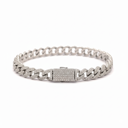The QUINOXITE 'Vice' Bracelet - 8MM Solid 18K White Gold Cuban Chain with Pavé-Set Lab Diamonds
