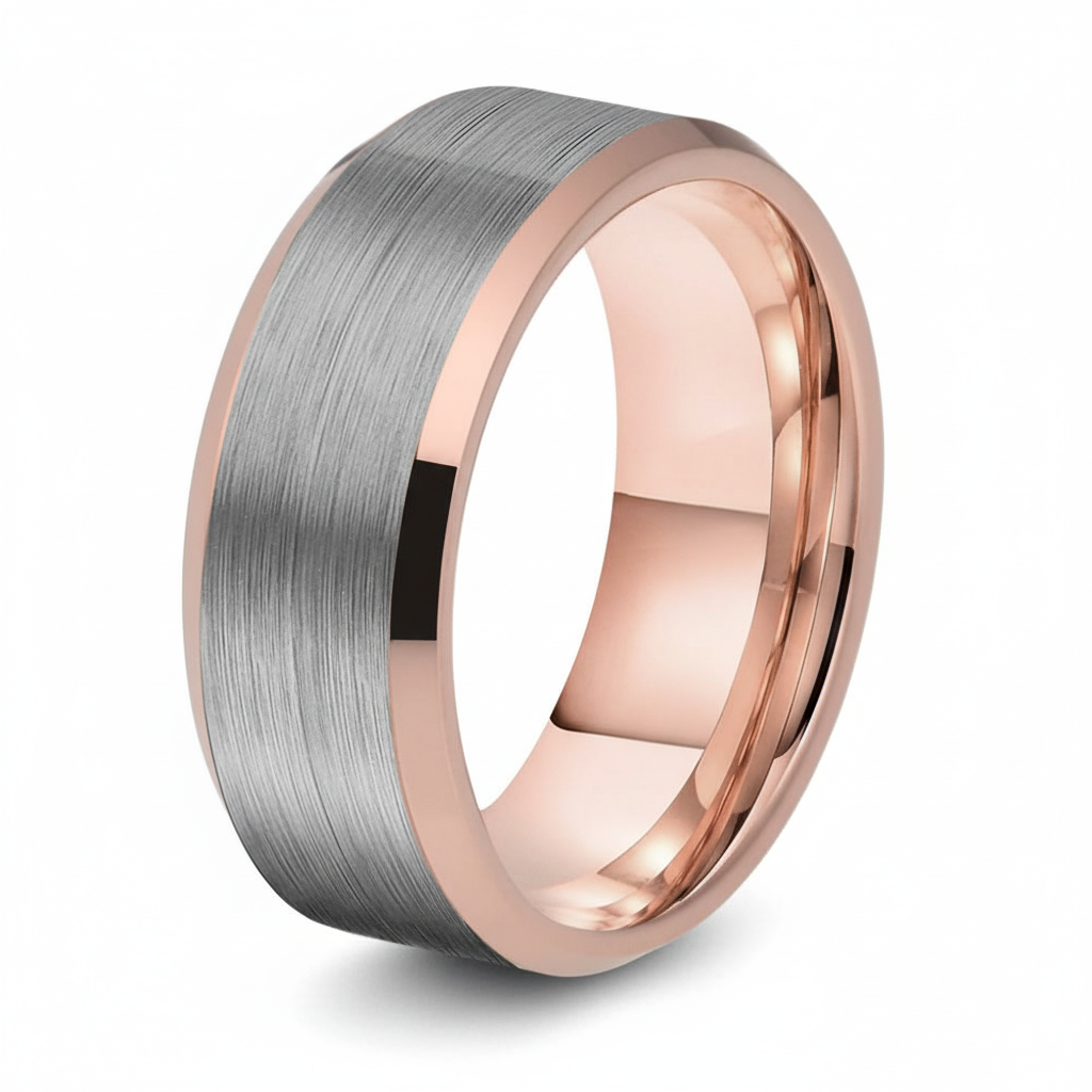 The RICERCATO Exquisite Band - 18K Rose Gold Inlay in Platinum-Finish Tungsten