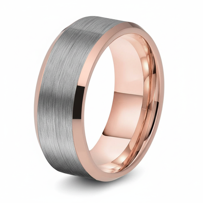 The RICERCATO Exquisite Band - 18K Rose Gold Inlay in Platinum-Finish Tungsten