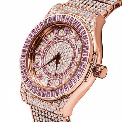 Aurora Rose Gold Diamond Watch - Embellished with Pink Lab-Grown Diamonds