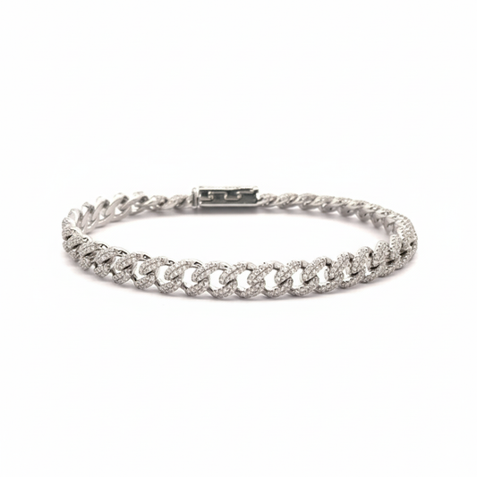 The QUINOXITE 'Vice' Bracelet - 8MM Solid 18K White Gold Cuban Chain with Pavé-Set Lab Diamonds