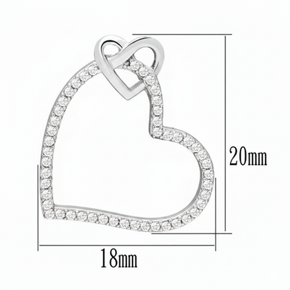 Platinum-Plated Sterling Silver Double Heart Necklace with Certified Lab Diamonds