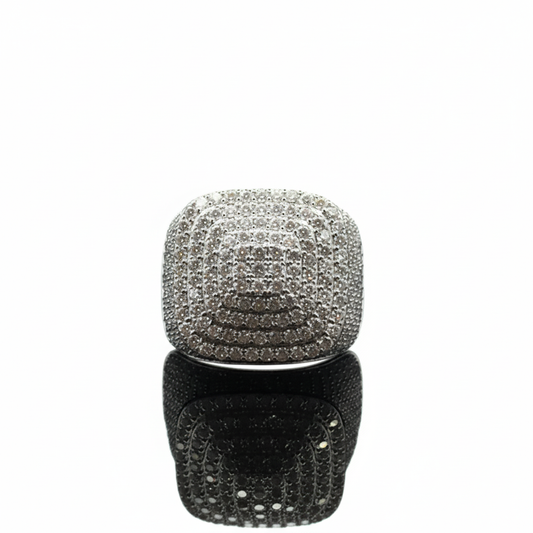 The SOLARE 'Sunburst Pavé' Ring - Full-Cut Lab Diamonds in Platinum-Finish Silver