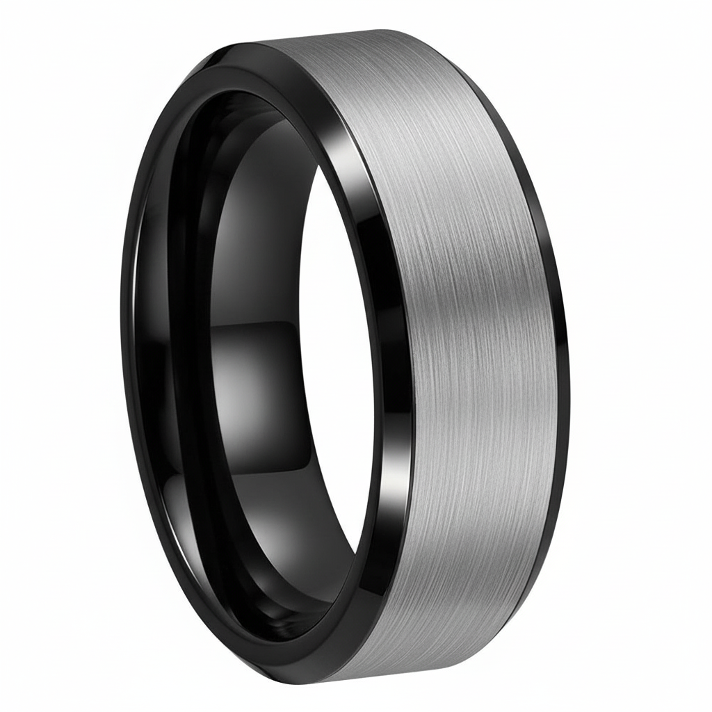 The RICERCATO 'Nero' Band - Mirror-Polish Platinum-Finish Tungsten