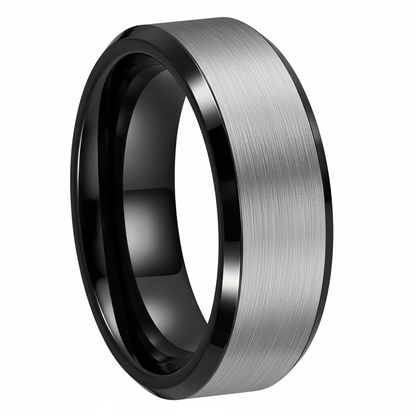 The RICERCATO 'Nero' Band - Mirror-Polish Platinum-Finish Tungsten