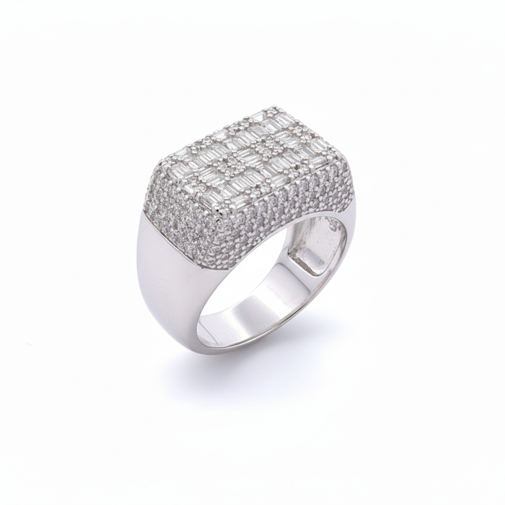 The SERENZO 'Ice Master' Ring - Full Pavé Lab Diamonds in Platinum-Finish Silver