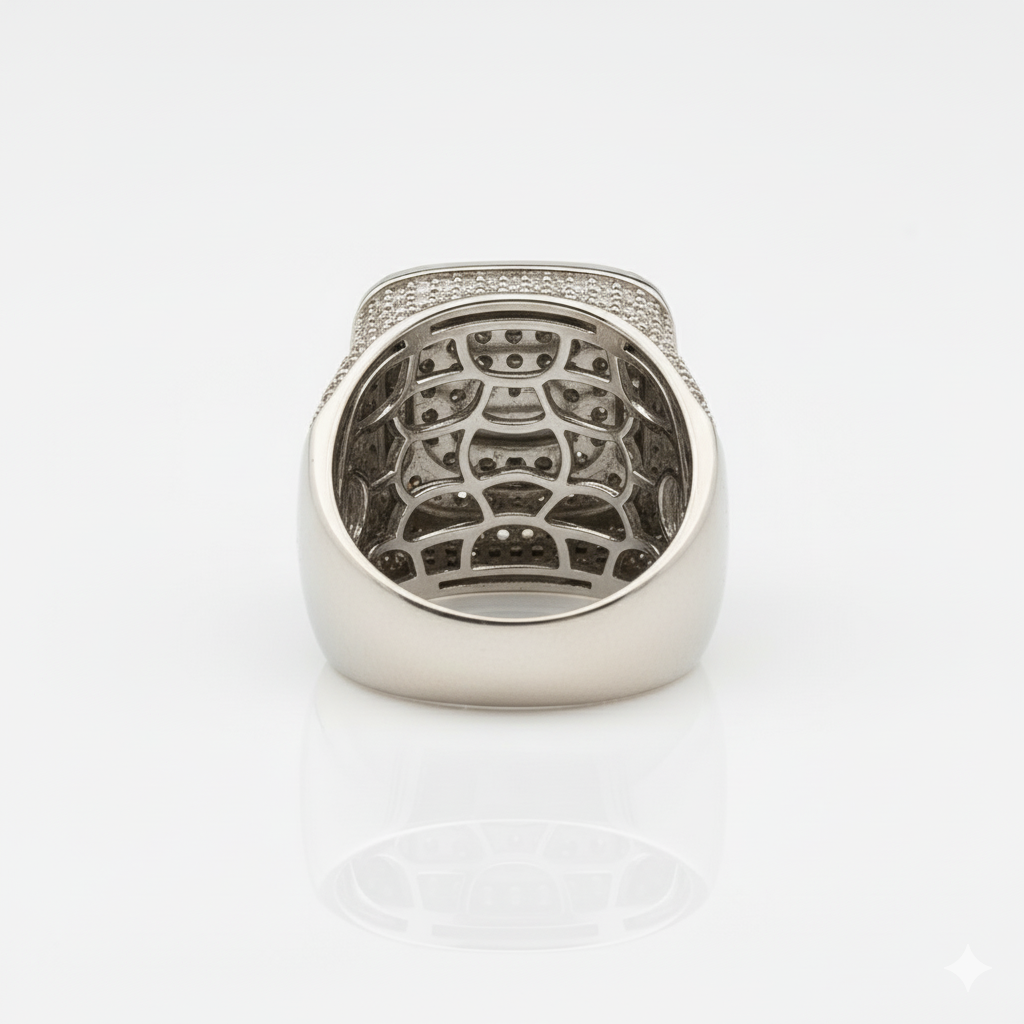 The SOLARE 'Sunburst Pavé' Ring - Full-Cut Lab Diamonds in Platinum-Finish Silver