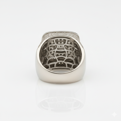 The SOLARE 'Sunburst Pavé' Ring - Full-Cut Lab Diamonds in Platinum-Finish Silver