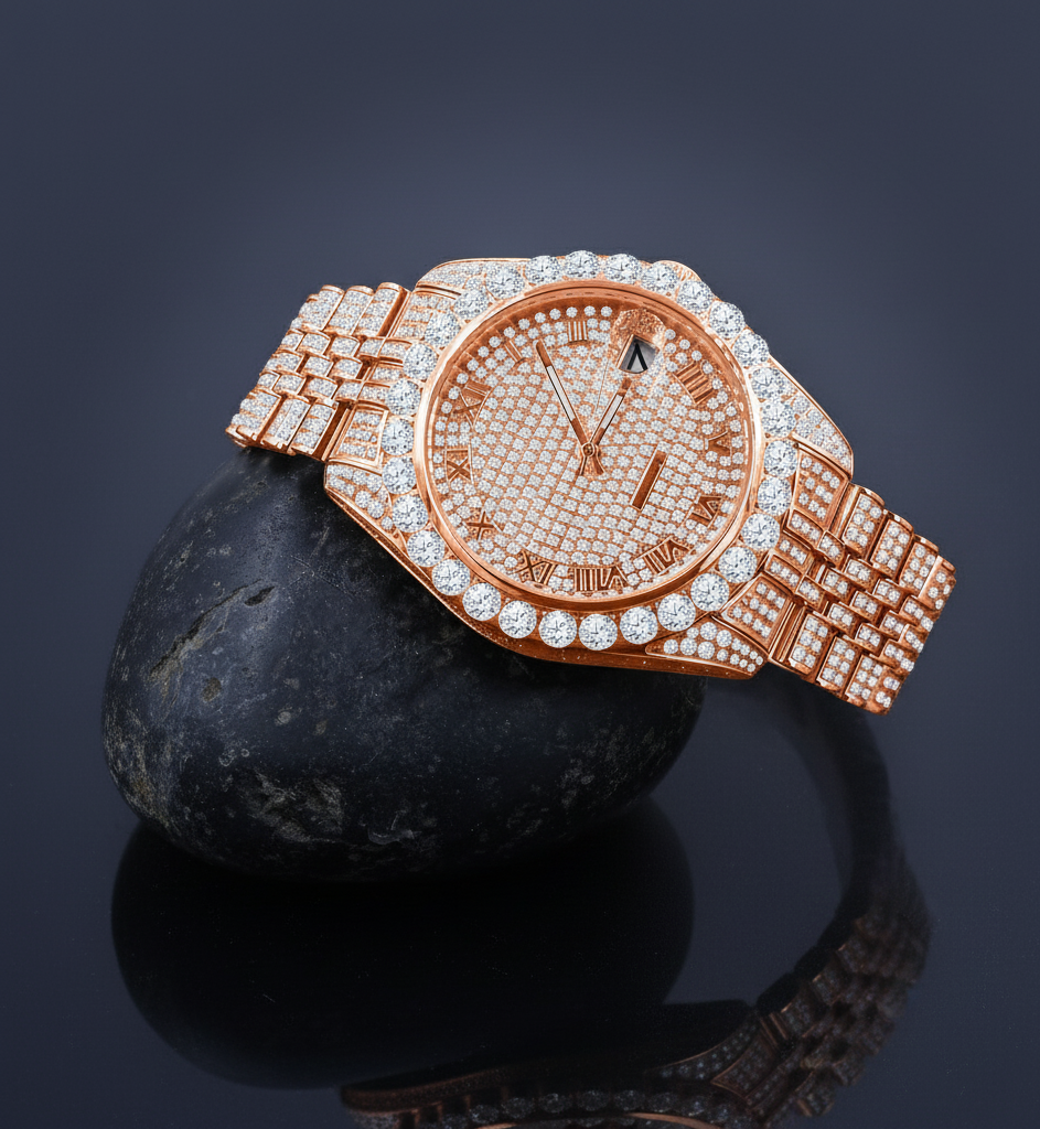 The Celestial Series Timepiece - Rose Gold & Meteorite Steel with Brilliant-Cut Lab Diamonds