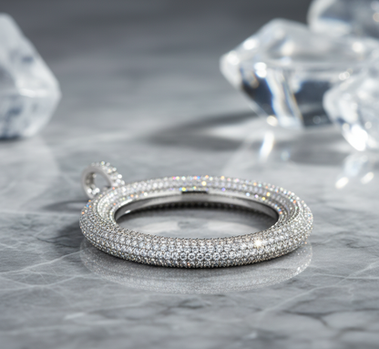Silver bracelet with clear stones on a marble surface