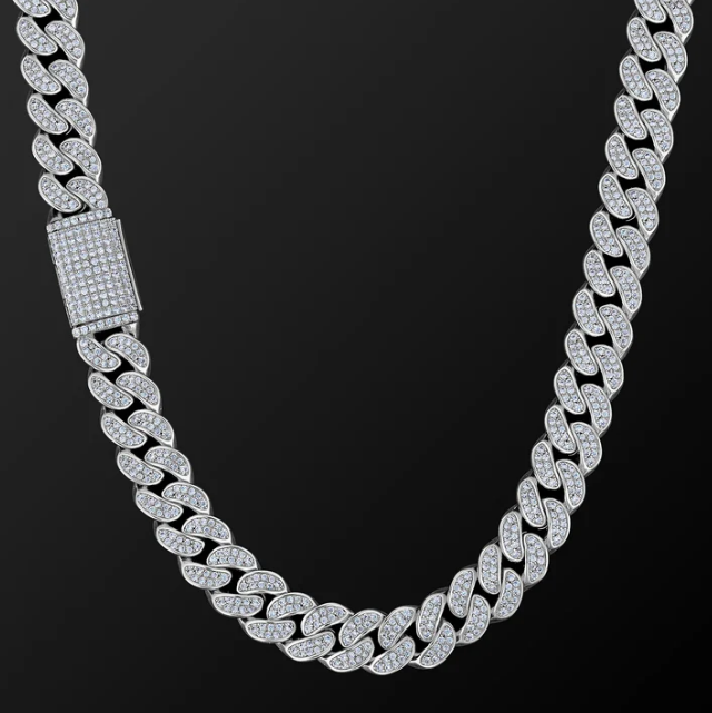 Premium 12mm Iced Out Cuban Link Chain - VVS-1 Lab Grown Diamonds In 18K White Gold