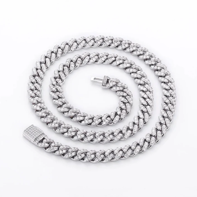 Premium 12mm Iced Out Cuban Link Chain - VVS-1 Lab Grown Diamonds In 18K White Gold