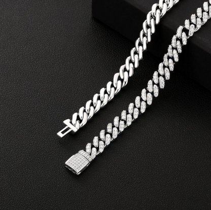 Premium 12mm Iced Out Cuban Link Chain - VVS-1 Lab Grown Diamonds In 18K White Gold