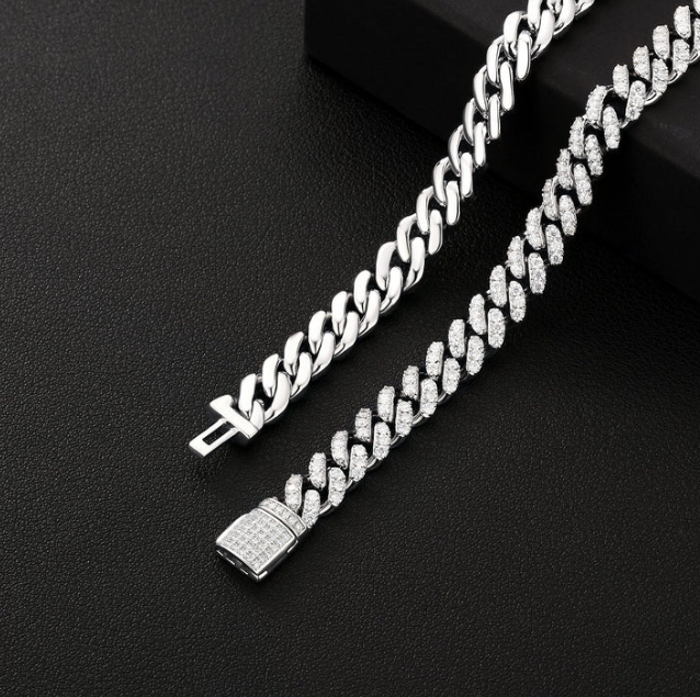 Premium 12mm Iced Out Cuban Link Chain - VVS-1 Lab Grown Diamonds In 18K White Gold