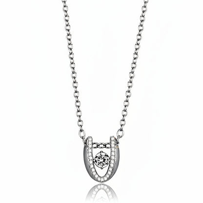 Silver horseshoe pendant necklace on a white background